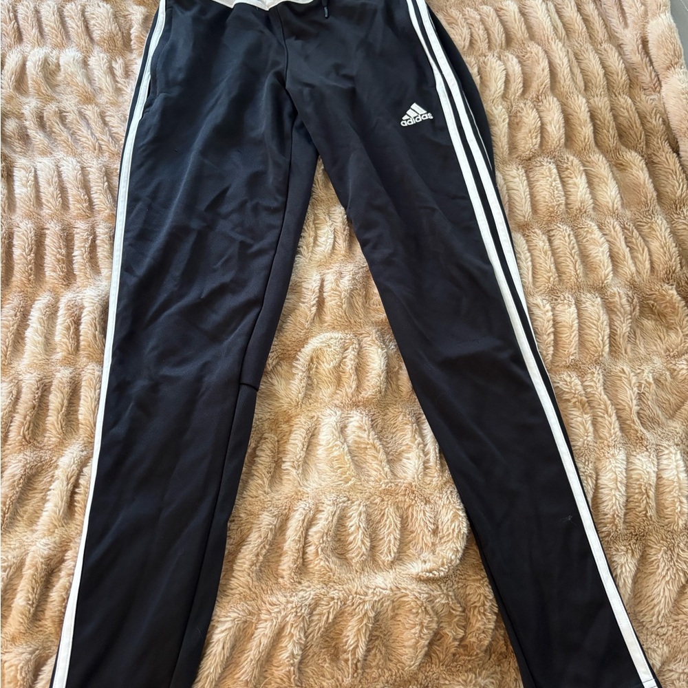 Adidas Black and White Sweatpants with Signature Stripes